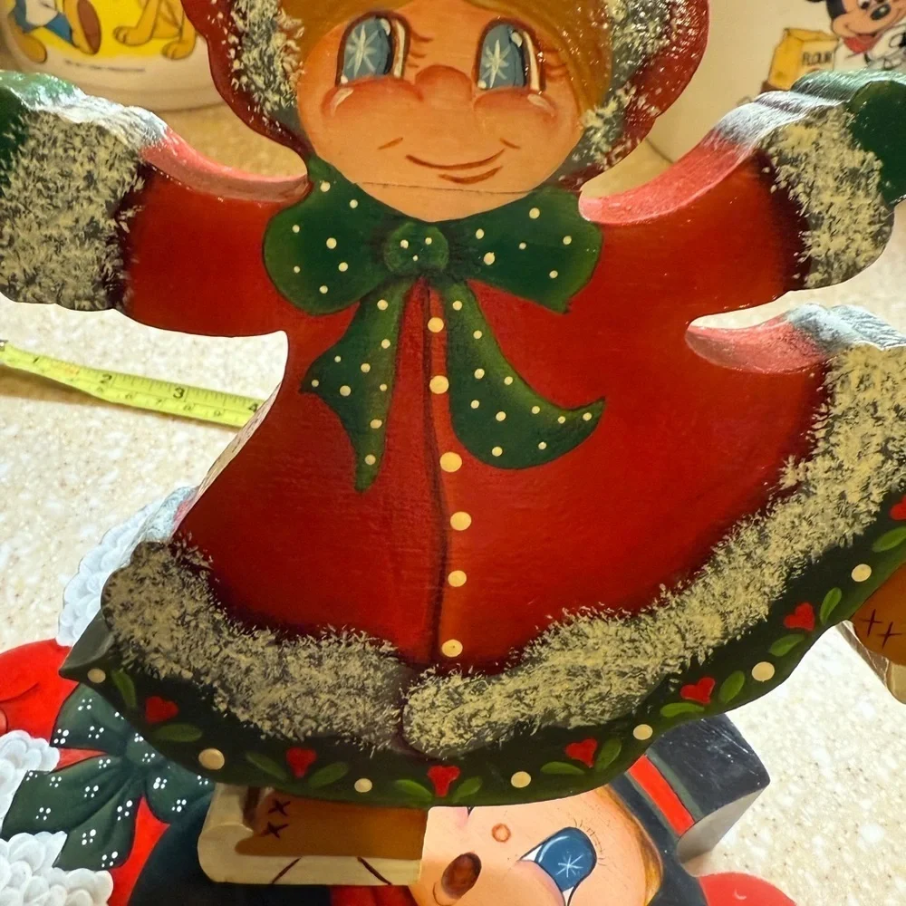Vintage Hand Painted Wooden Holiday Christmas Carolers Decor and Set Ice Skaters
